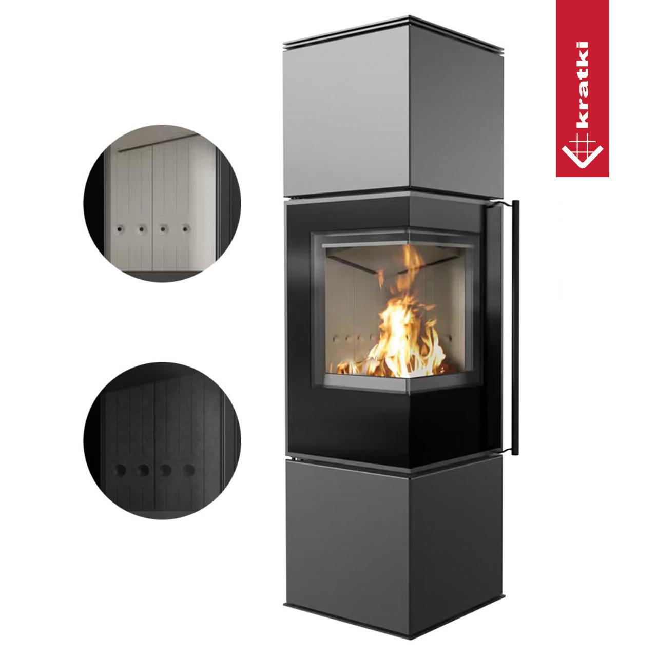 Kaminofen Kratki REN 7kW Größe M - Ausführung: Weiß - Version: Ecke rechts - Selbstschließung: ohne Türfeder