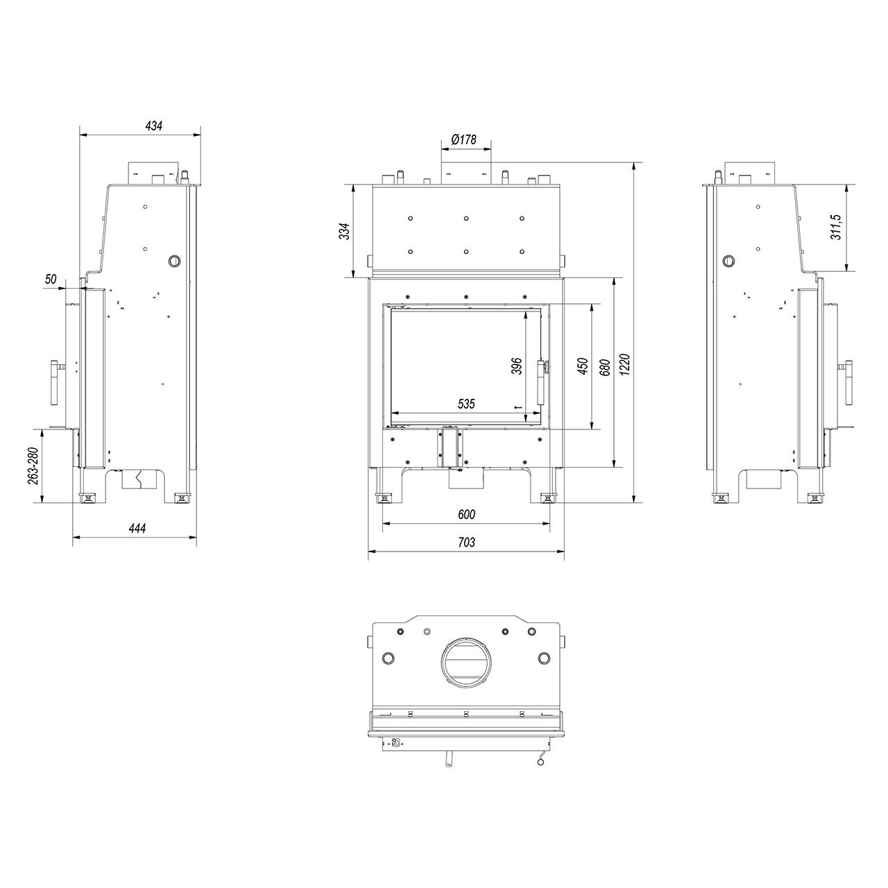 Kamineinsatz wasserführend Kratki MBM 12 kW - Feuerraumauskleidung: weiß
