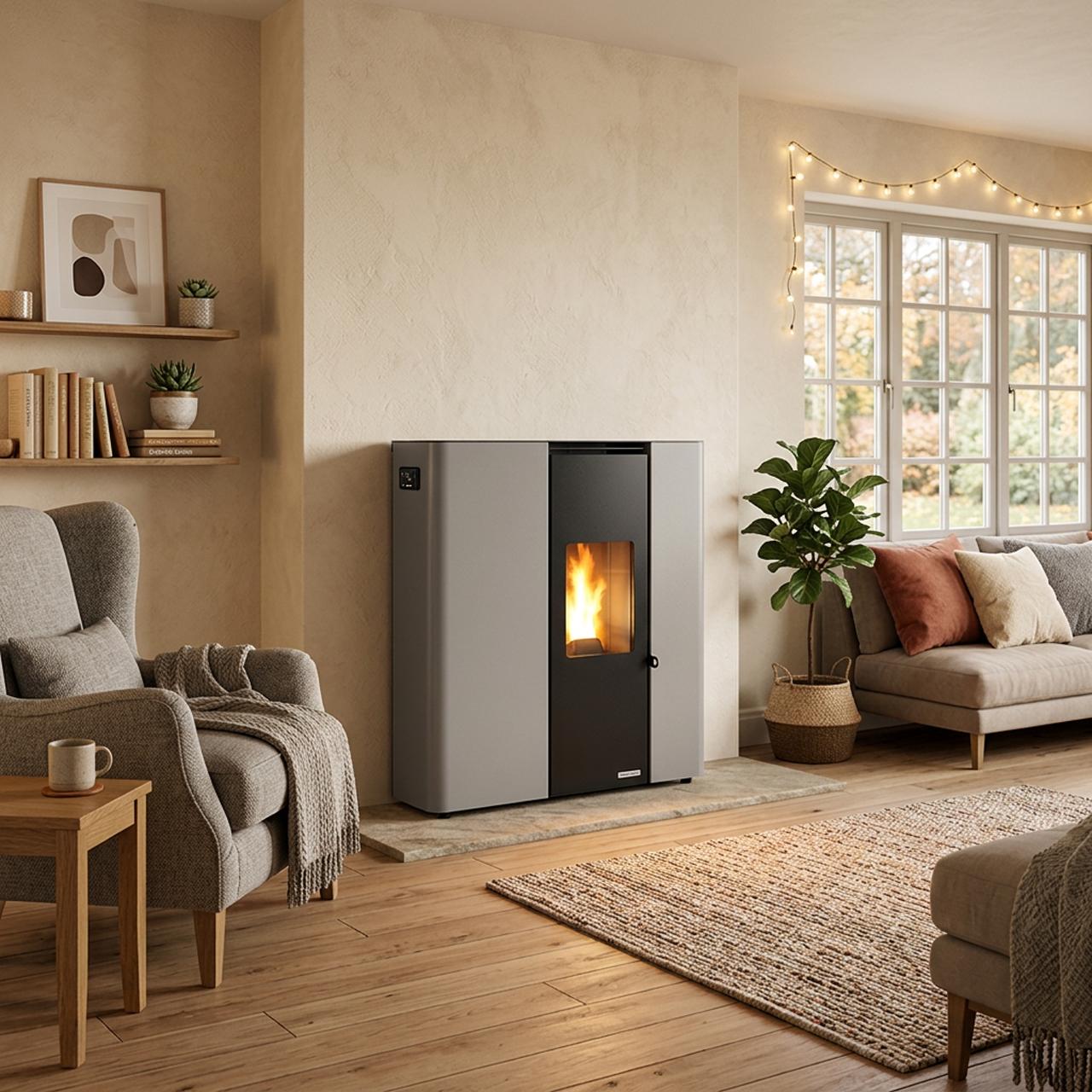 Pelletofen Palazzetti Ecofire Scarlet TC 6, 6 kW - Ausführung: Stahl Taubengrau