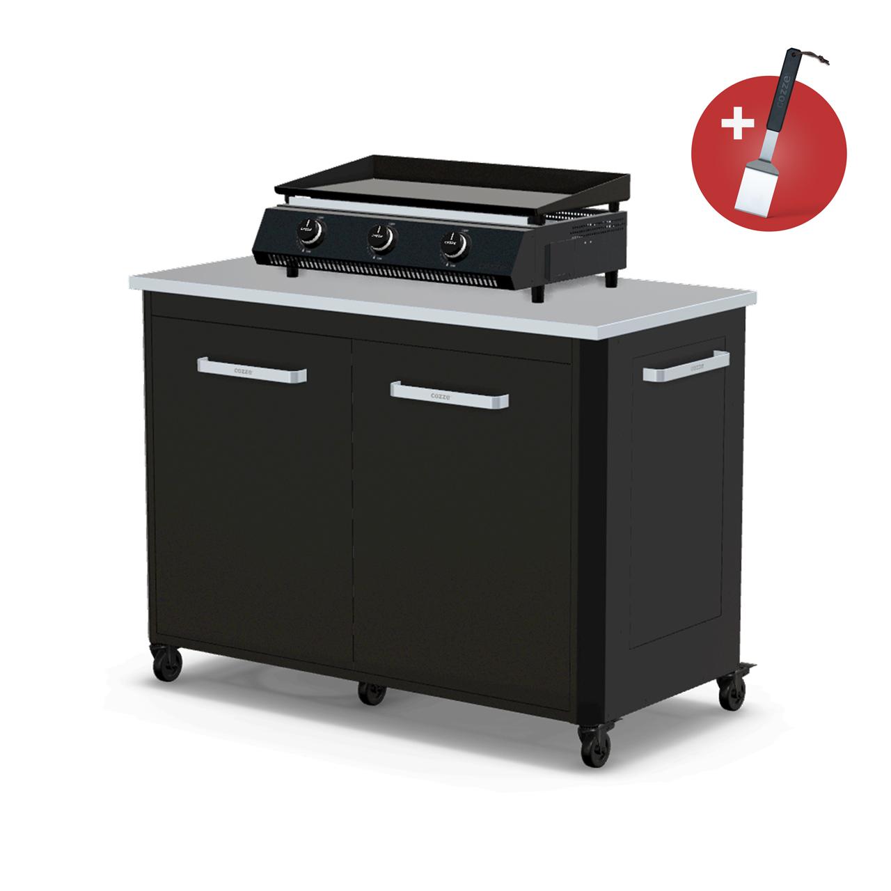 Cozze Plancha G-700 Bundle inkl. Schrankmodul 120 cm mit Edelstahlplatte & Gratis Grillspatel