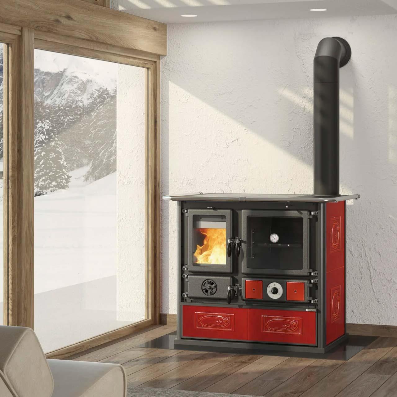 Küchenofen wasserführend La Nordica TermoRosa DSA Lean 12,4 kW - Ausführung: Ceramica Bordeaux