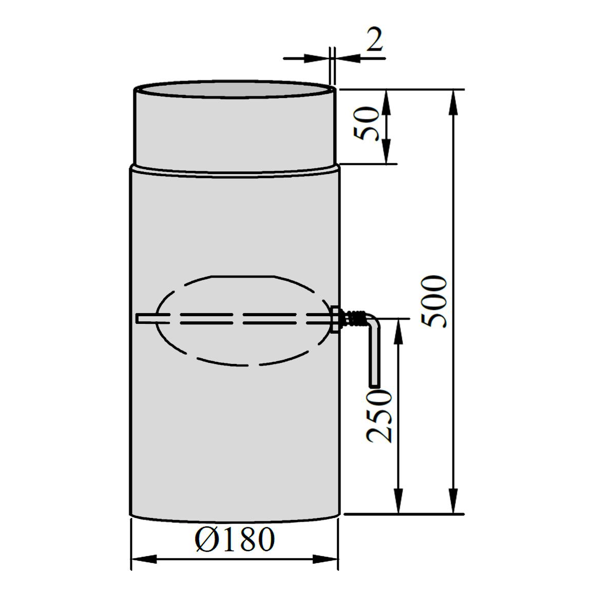 Ofenrohr mit Drosselklappe DN 180 mm Länge 500 mm Schwarz