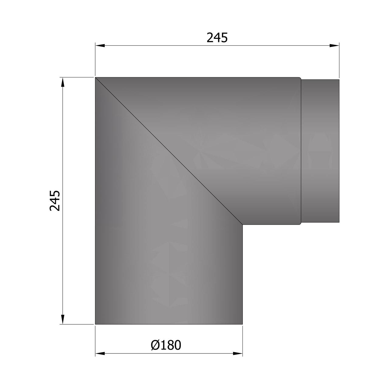 Ofenrohr Bogen 2tlg. starr geschliffen DN 180 mm 90° Schwarz