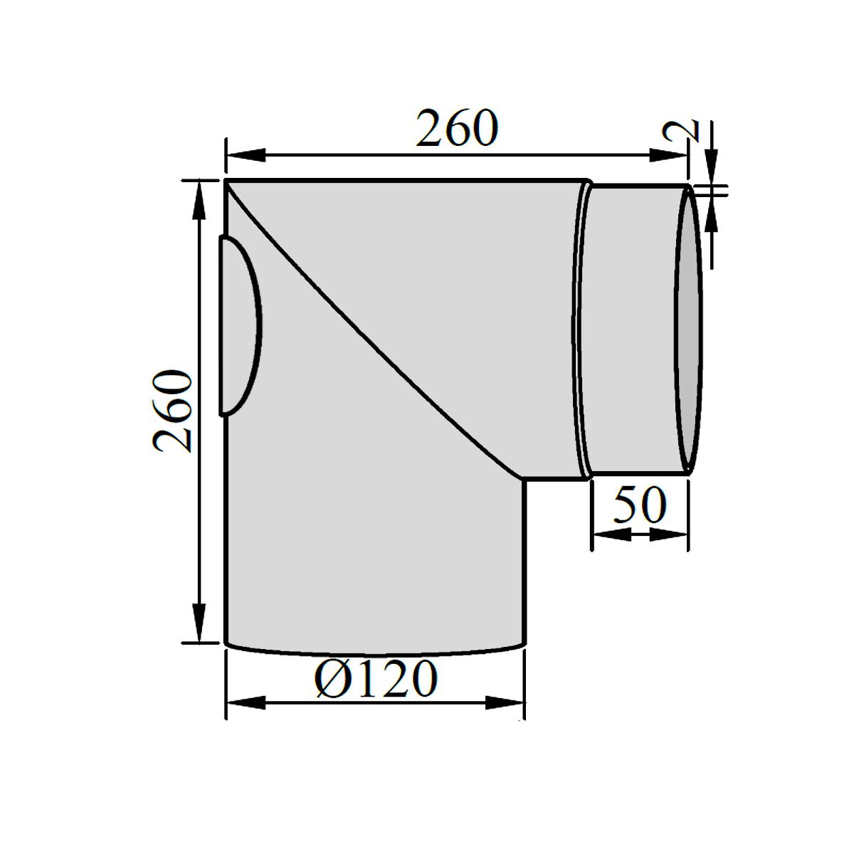 Ofenrohr Bogen 2tlg. starr geschliffen mit Tür DN 120 mm 90° Gussgrau