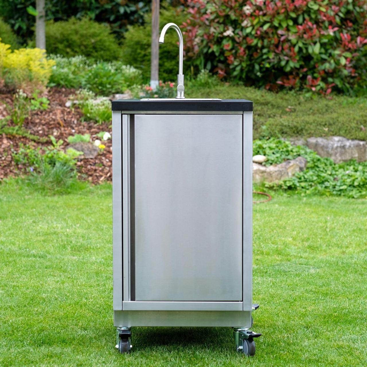 Outdoorküche vivandio quub / Outdoor Cocktailstation mit Kühlschrank und Spüle - Ausführung: schwarz - Mobilität: mit Stellfüßen