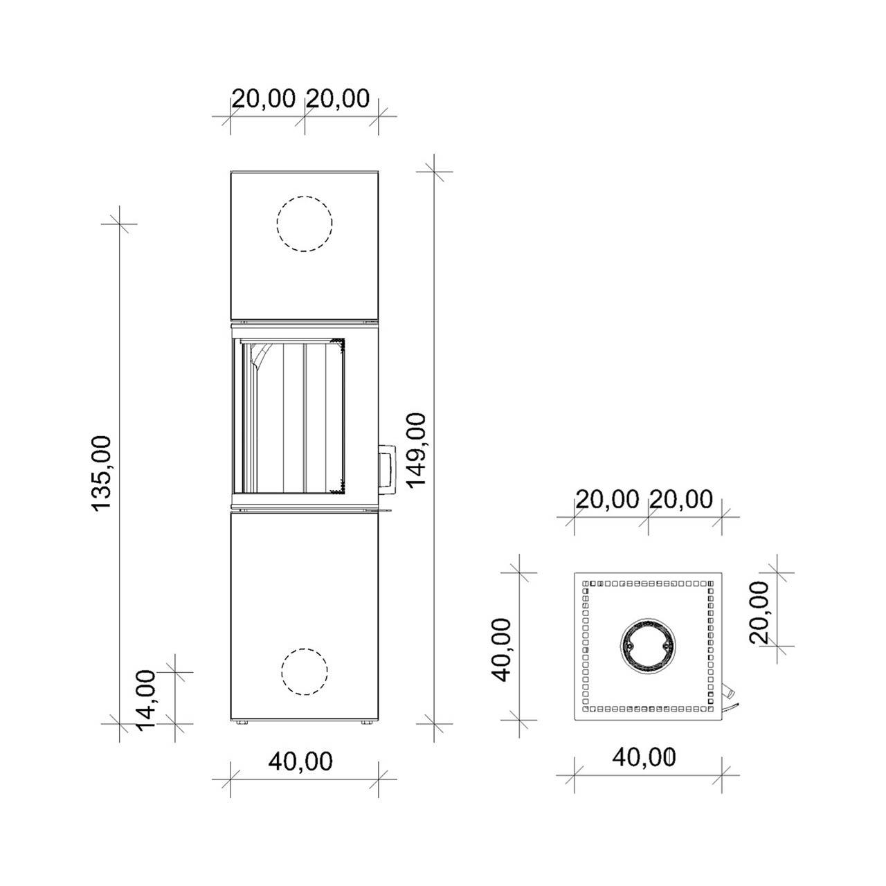 Kaminofen Neocube S10 5,4 kW - Oberteil: Phedra - Unterteil: Iron Corten