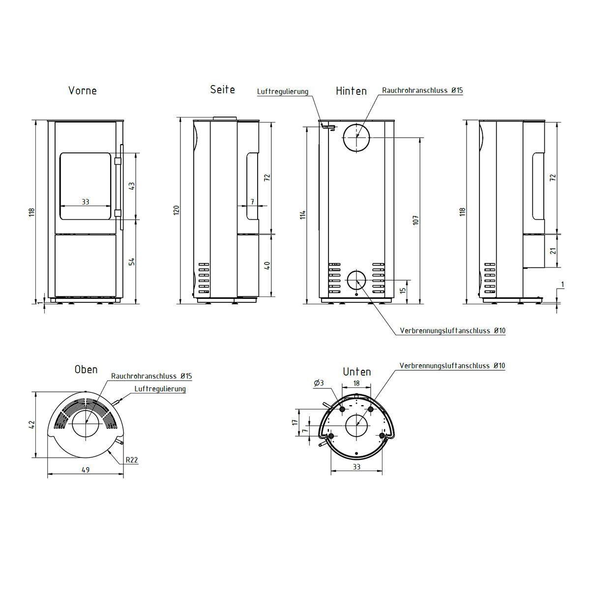 Kaminofen Cera Design Bento mit 6 kW - Farbe: schwarz - Holzfach: offen