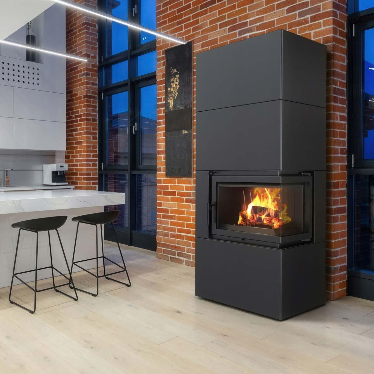 Kaminbausatz Kratki SIMPLE/BOX 8 kW - Ausführung: Schwarz, Seitenglas rechts