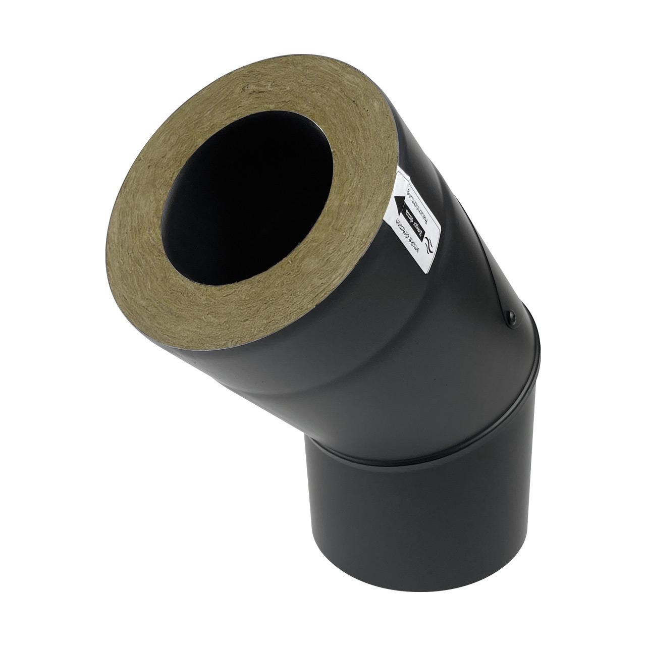 Doppelwandiges Pelletofenrohr Bogen mit Tür DN 80 mm 45° Schwarz
