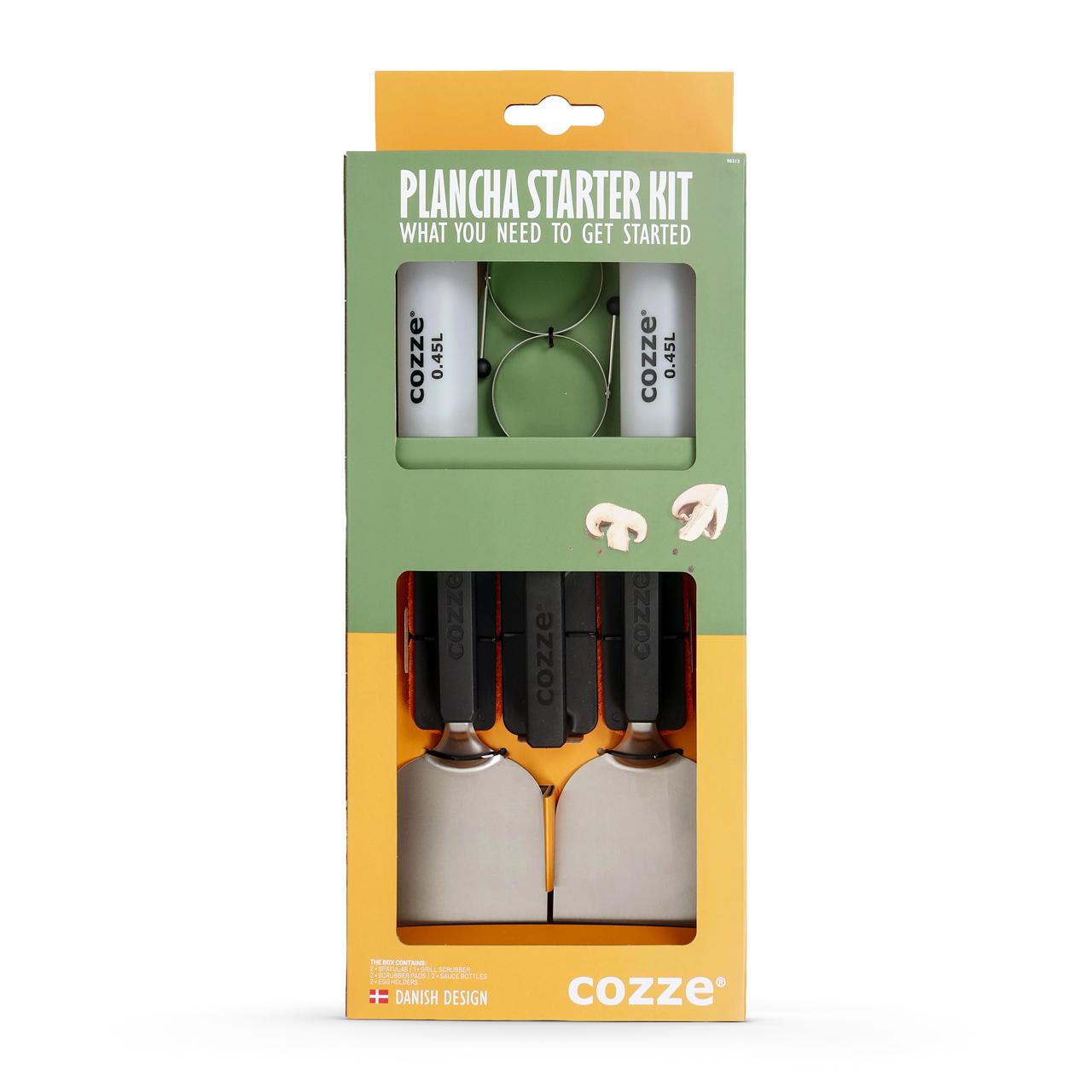 Cozze Plancha Starter-Kit mit Spatel, Bratringe, Grillschrubber & Saucenflaschen
