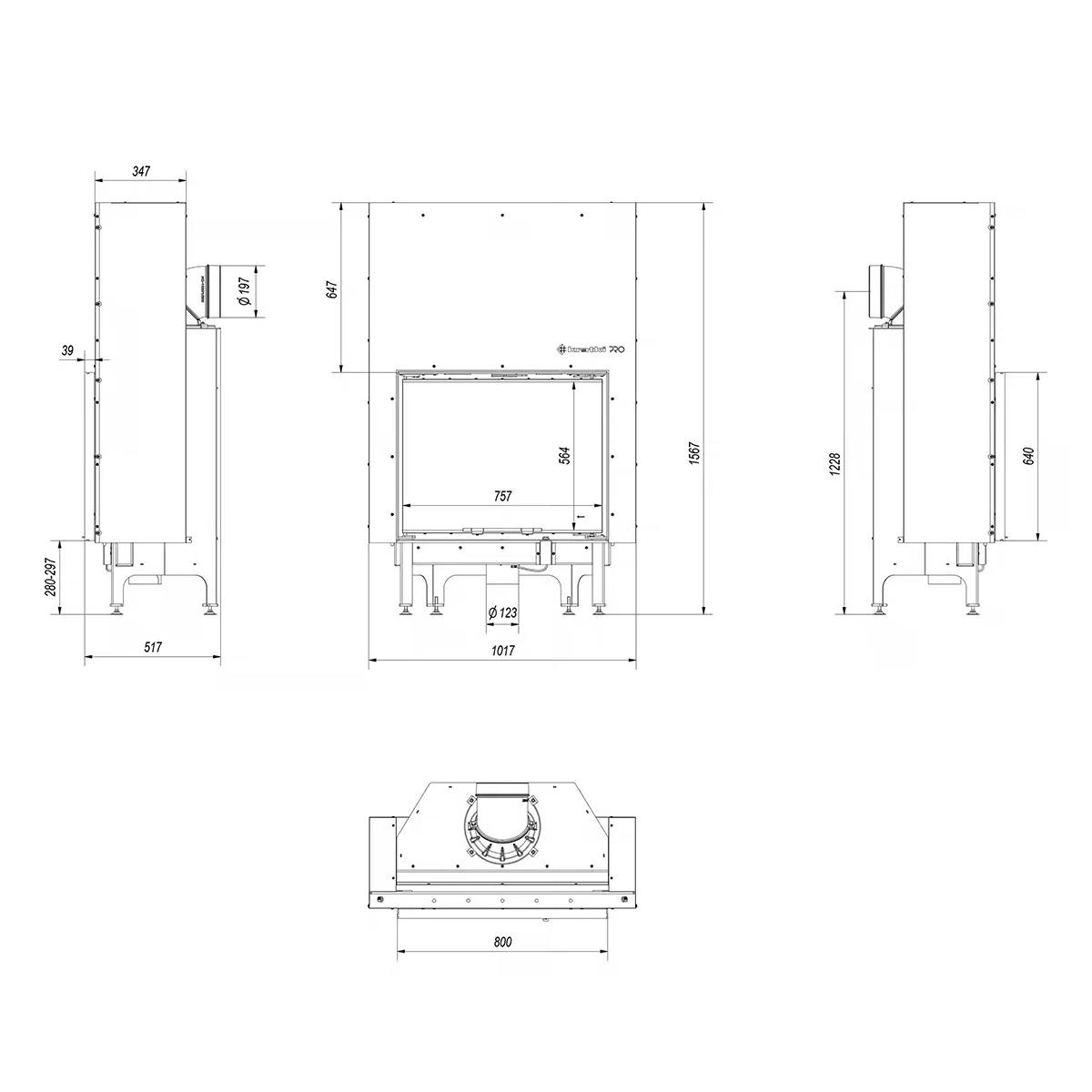 Kamineinsatz Kratki Nadia mit Schiebetür 13 kW - Feuerraumauskleidung: weiß