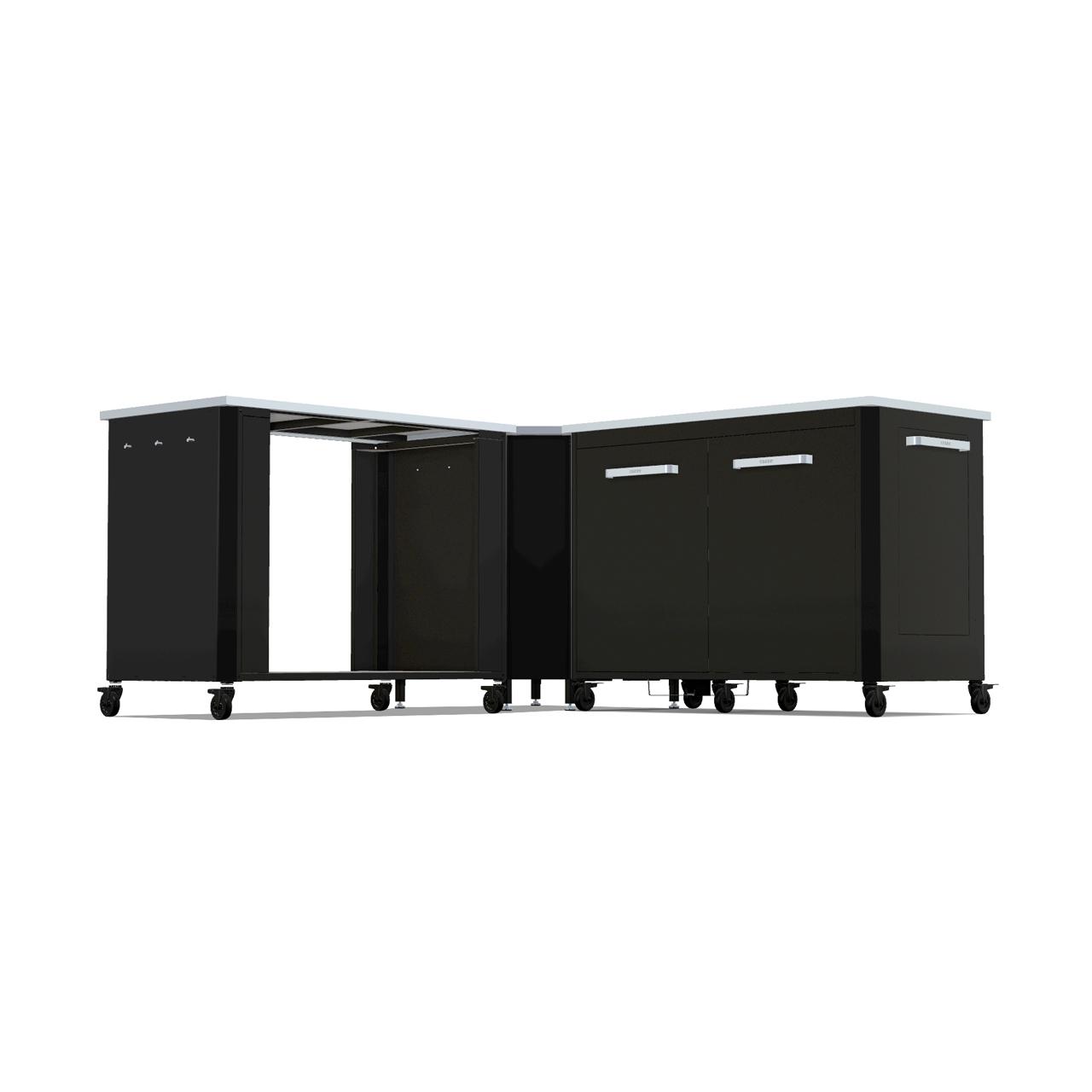 Cozze Outdoorküche Bundle mit Ecktisch, Schrankmodul 120 cm & offenem Modul 115 cm mit Edelstahlplatte
