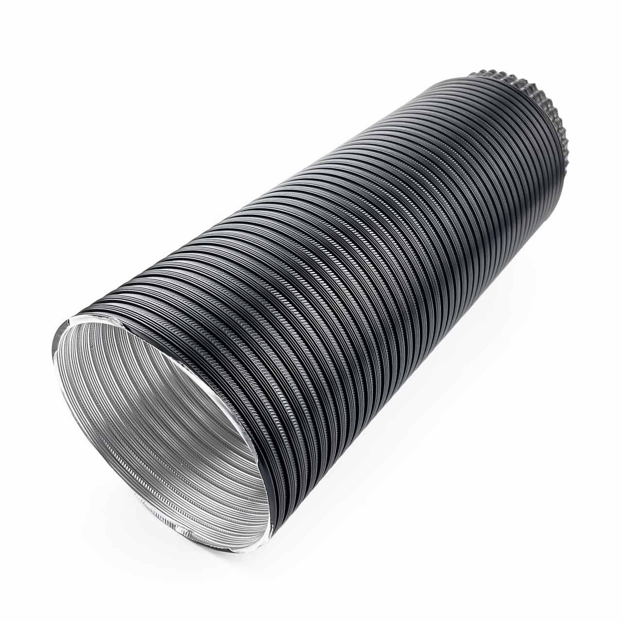 Aluflex Set DN 80 mm Schwarz, Aluflexrohr 1,5 m inkl. Rosette und Schellen