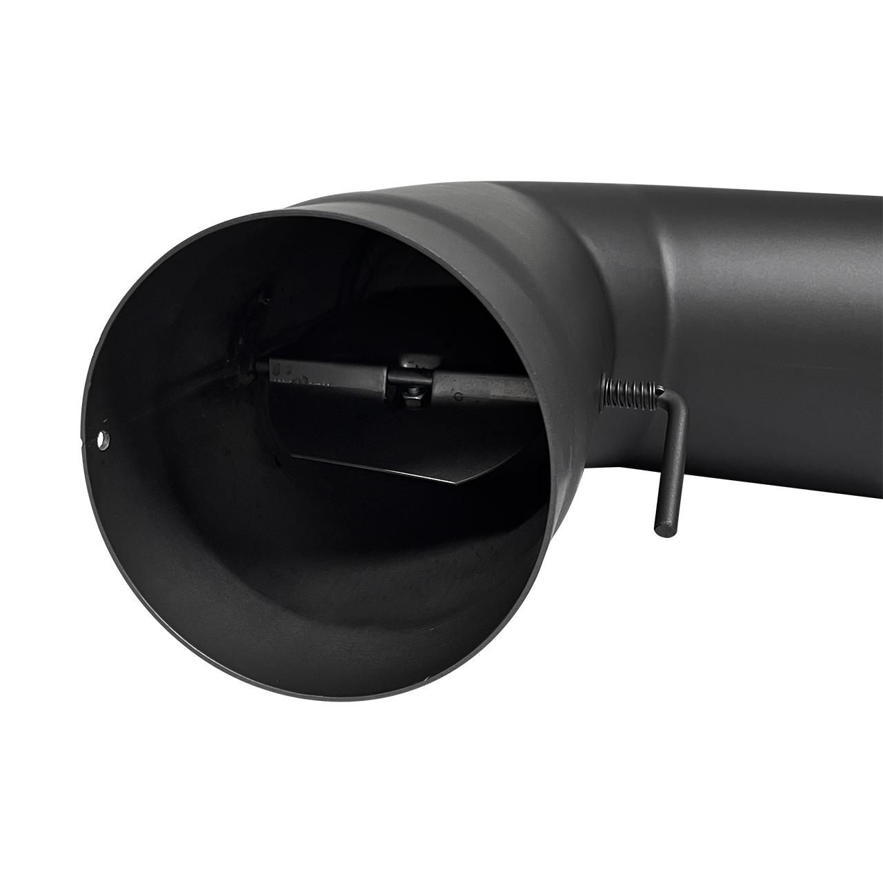 Ofenrohr Bogen starr geschliffen mit Tür und Drosselklappe DN 120 mm 90° Schwarz