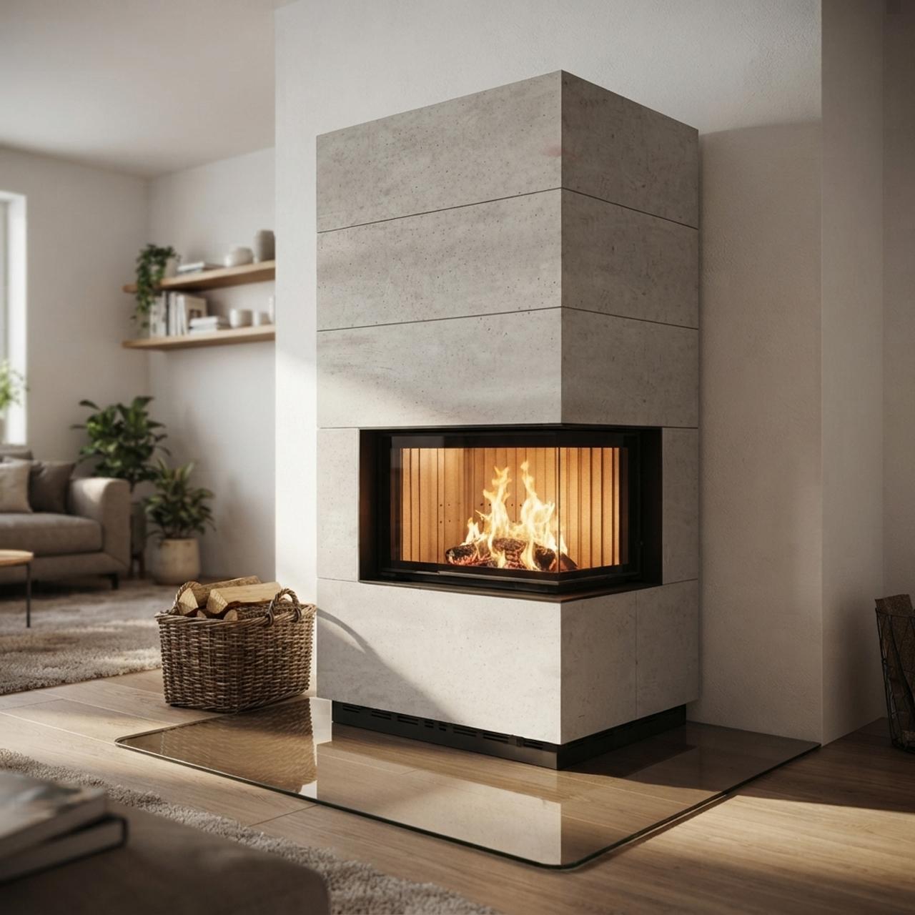 Kaminbausatz Brunner wasserführend BSK 02.1 Kamin-Kessel Eck 45/67/44 rechts, Schiebetür 12 kW - Kessel-Ausführung: Glaskeramik (GK)