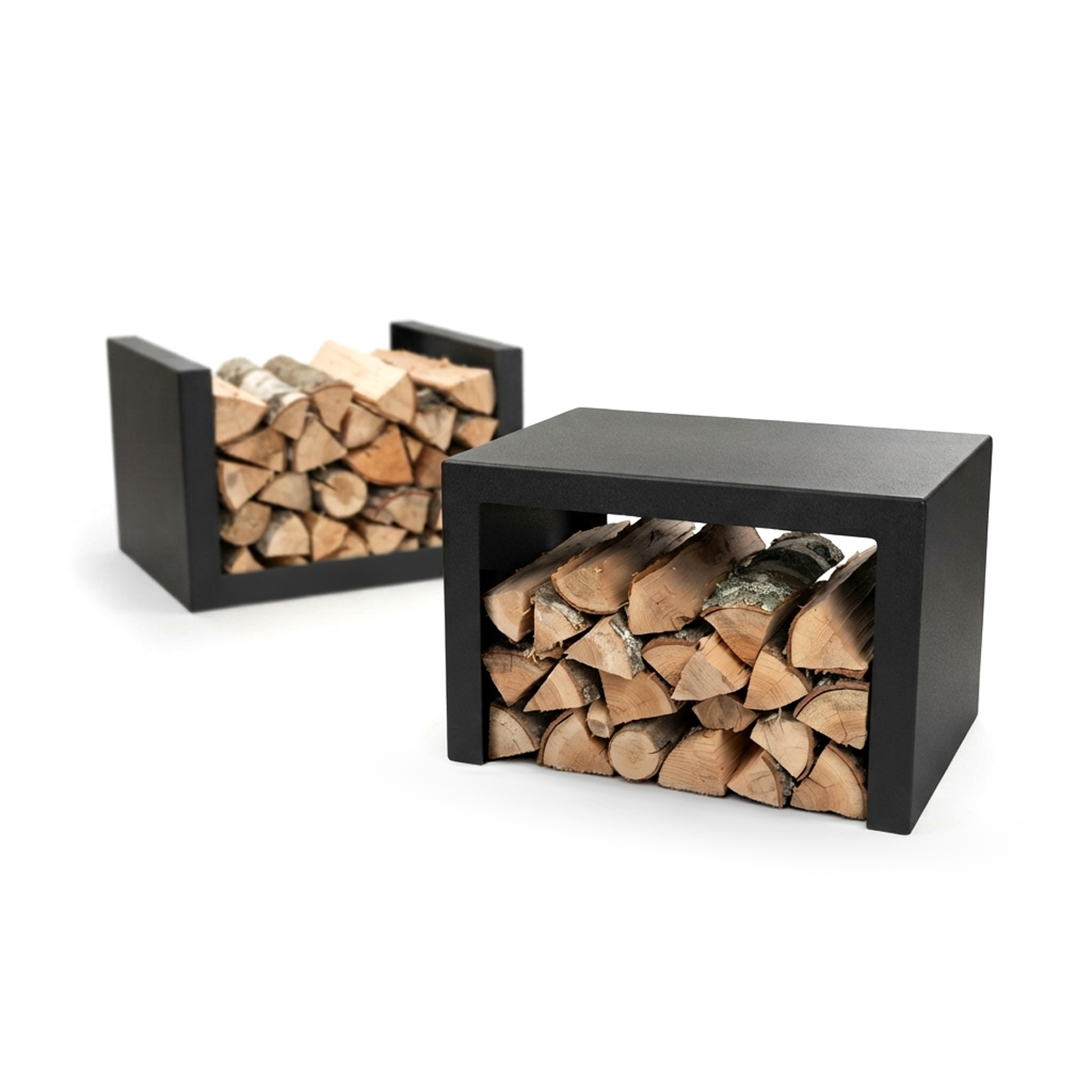 Seitenbank & Holzlagerfach, schwarz (2in1)