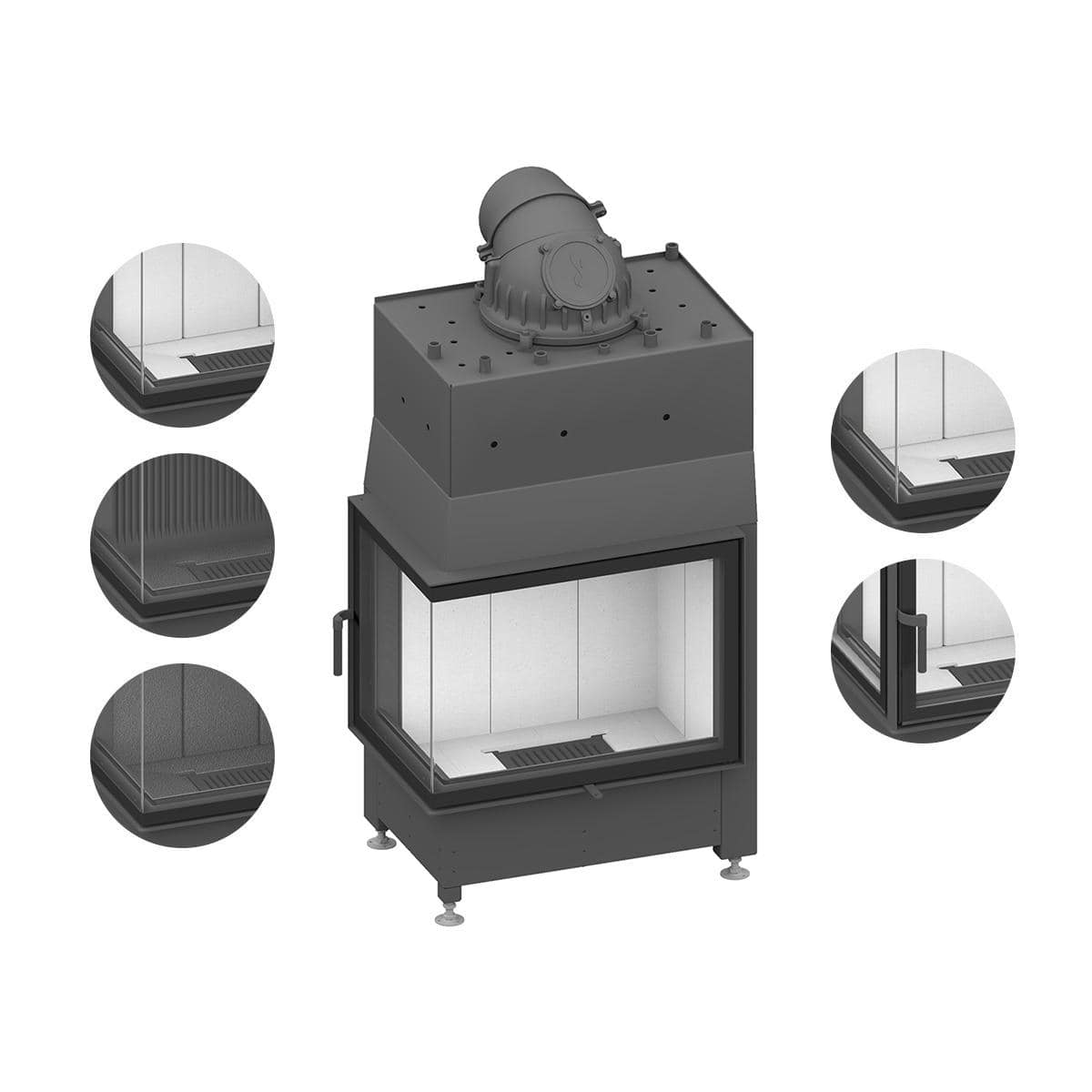 Eck-Kamineinsatz wasserführend Schmid Ekko W L 67(45)51 s mit 14,9 kW