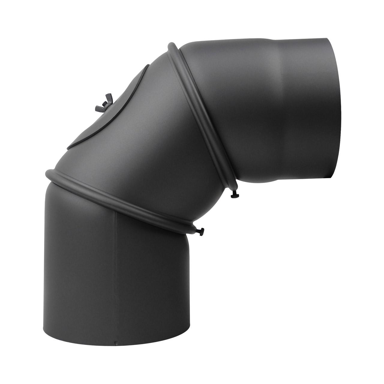 Ofenrohr Bogen 3tlg. verstellbar mit Tür DN 120 mm 90° Gussgrau