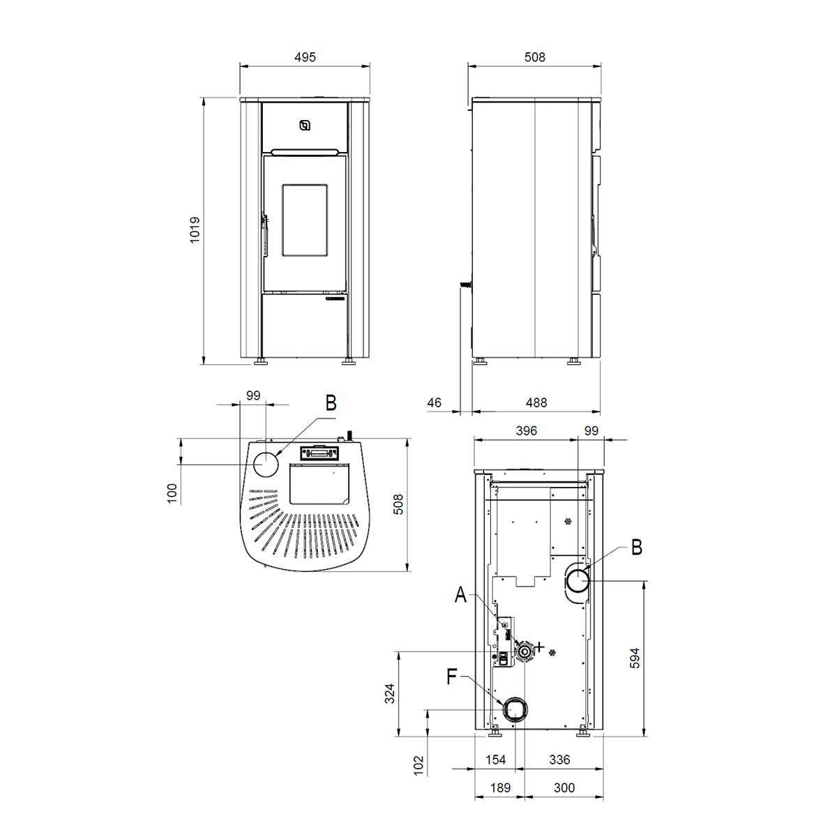 Pelletofen Extraflame Mariella Plus mit 7,5 kW - Verkleidung: schwarz