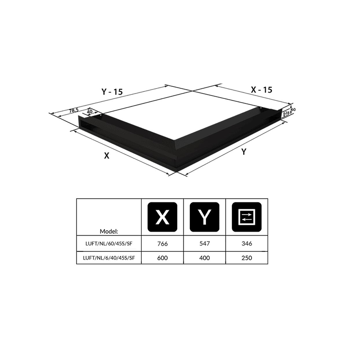 Kratki Eck-Luftleiste links - Größe: 60 x 40 x 6 cm - Farbe: schwarz - Ausführung: slim (geringere Einbautiefe)