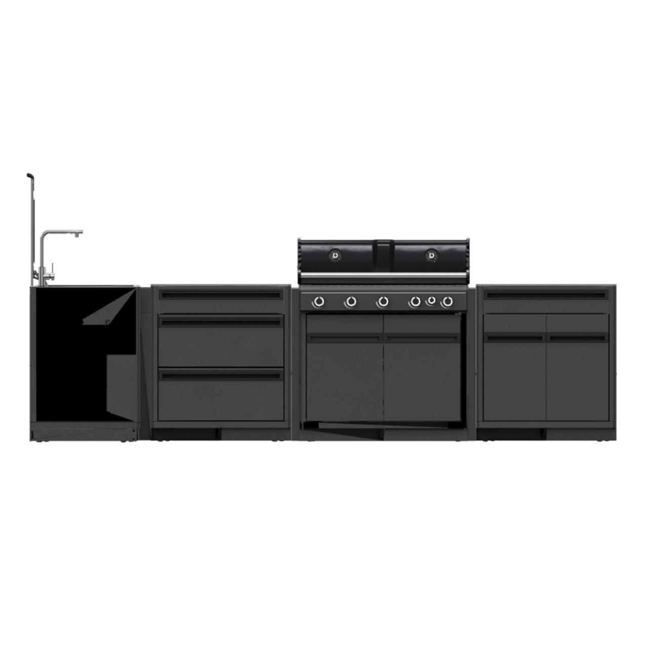 Outdoorküche Outdoorchef Heat X-515 L-Form inkl. Spüle, 3-Schubladenmodul, Schrankmodul & Eckmodul - Arbeitsplatte: Granit
