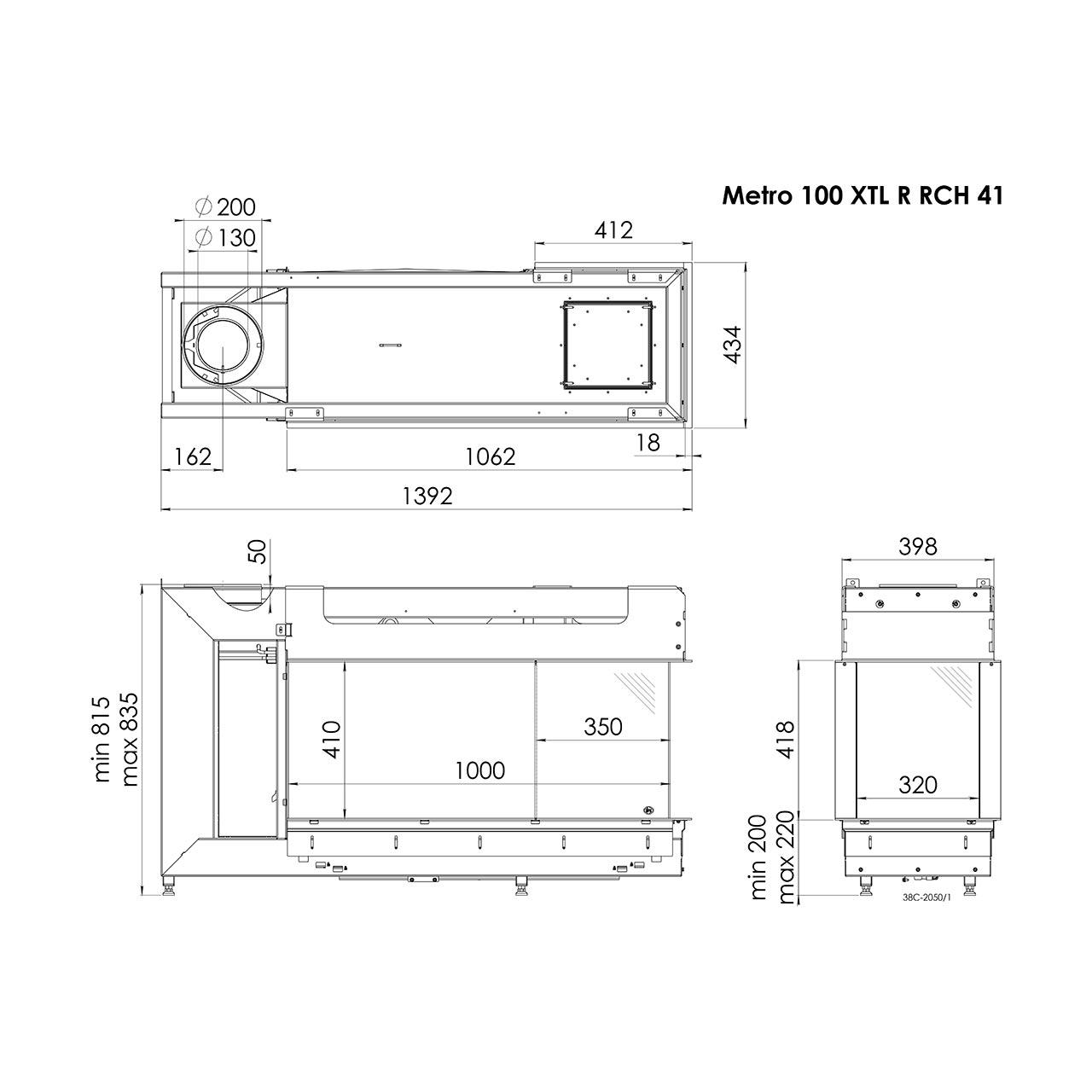 Gaskamin DRU Metro 100XTL-41 RCH - Gaskamineinsatz: G31 (Propan) - Ausführung: rechts - Innenauskleidung: Schwarz - Glas entspiegelt: nein