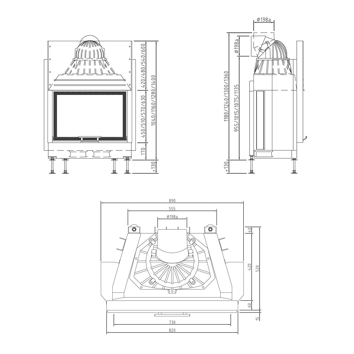 Kamineinsatz Schmid Lina 73 h mit 9 kW - Türhöhe: 63 cm - Brennraumauskleidung: Schamotte Weiß - modulares Blendrahmensystem: nein