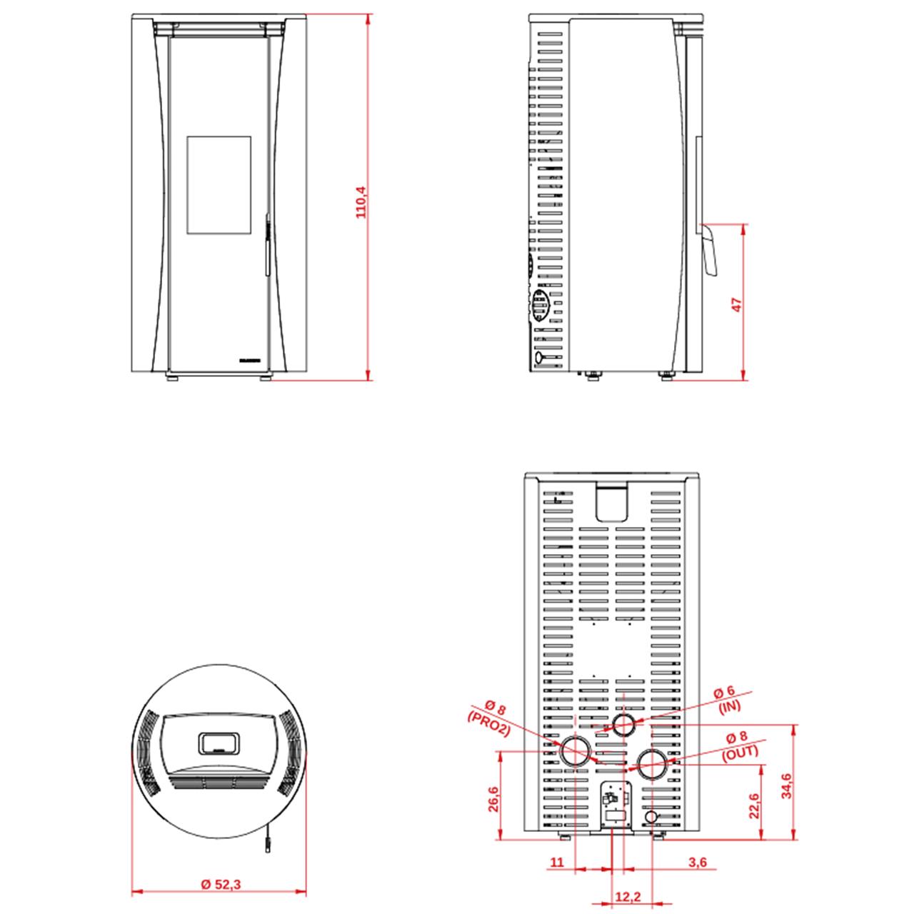 Pelletofen Palazzetti Ecofire Vivi TC 9, 9 kW - Ausführung: Stahl Taubengrau