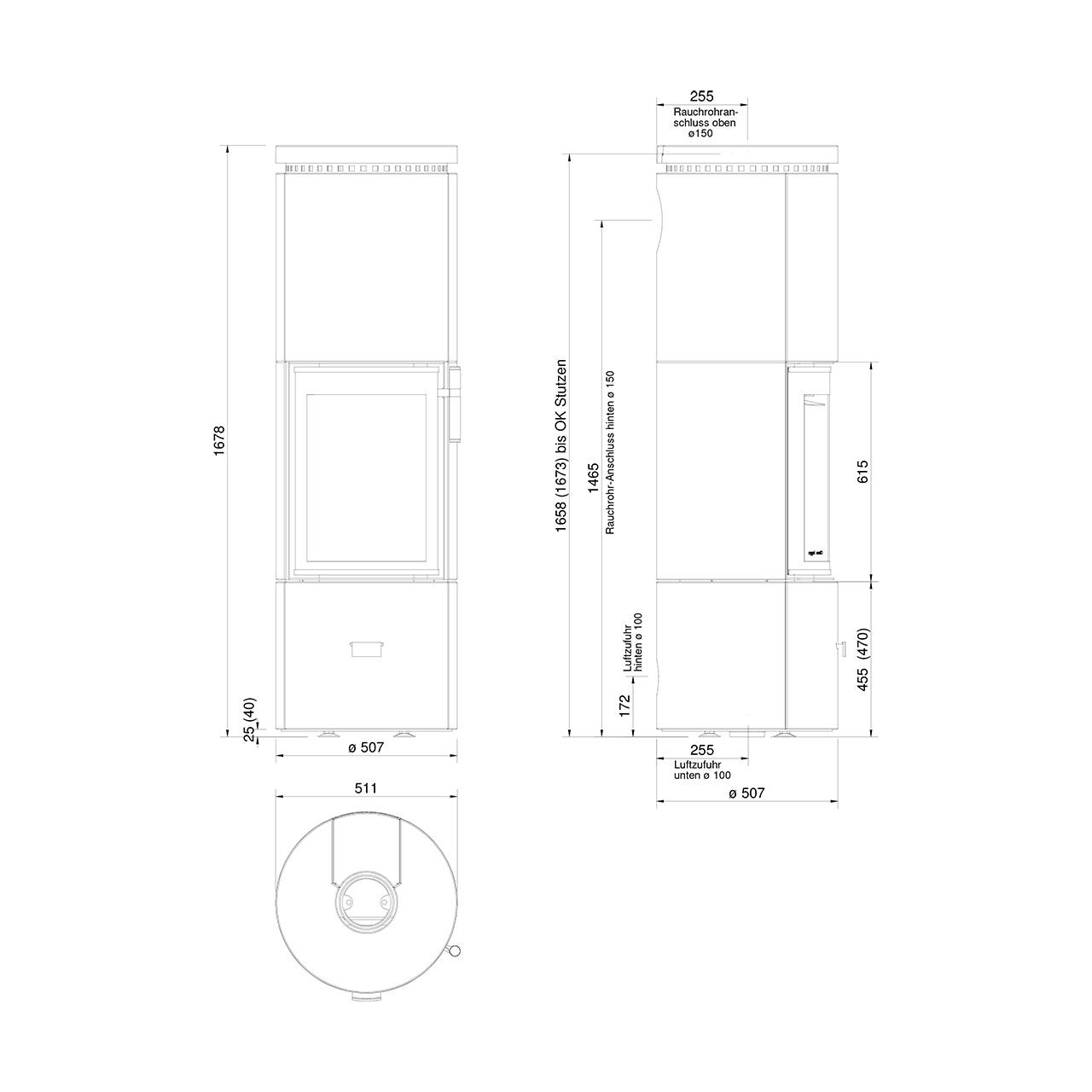 Speicherofen Cera Design Solitherm Beton mit 6 kW - Ausführung: Betonverkleidung creme - Rauchrohranschluss: oben
