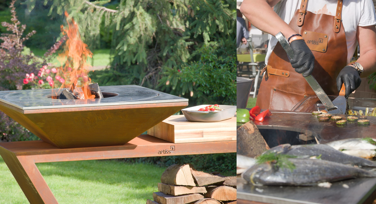 Mit Feuerholz betriebener Plancha Grill