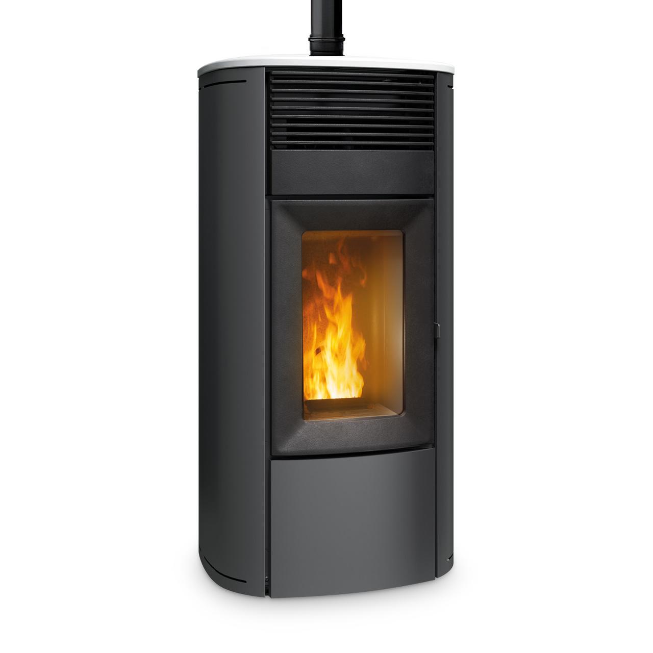 Pelletofen MCZ Club Air 10 UP! Absolute 10 kW - Ausführung: Top Keramik Weiß, Seiten Stahl Schwarz