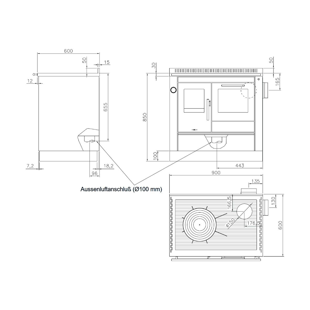 Holzherd wasserführend Tyrola TR_T 90, 7,9 mit 17,7 kW - Ausführung: Weiß