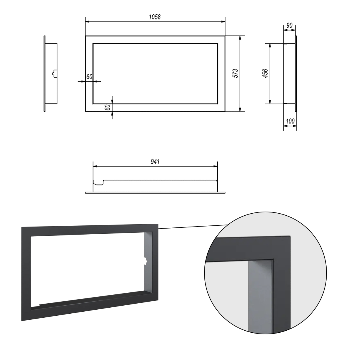 2x Blendrahmen 90°, Rahmenstärke 60 mm (Art. 2x 7065317)