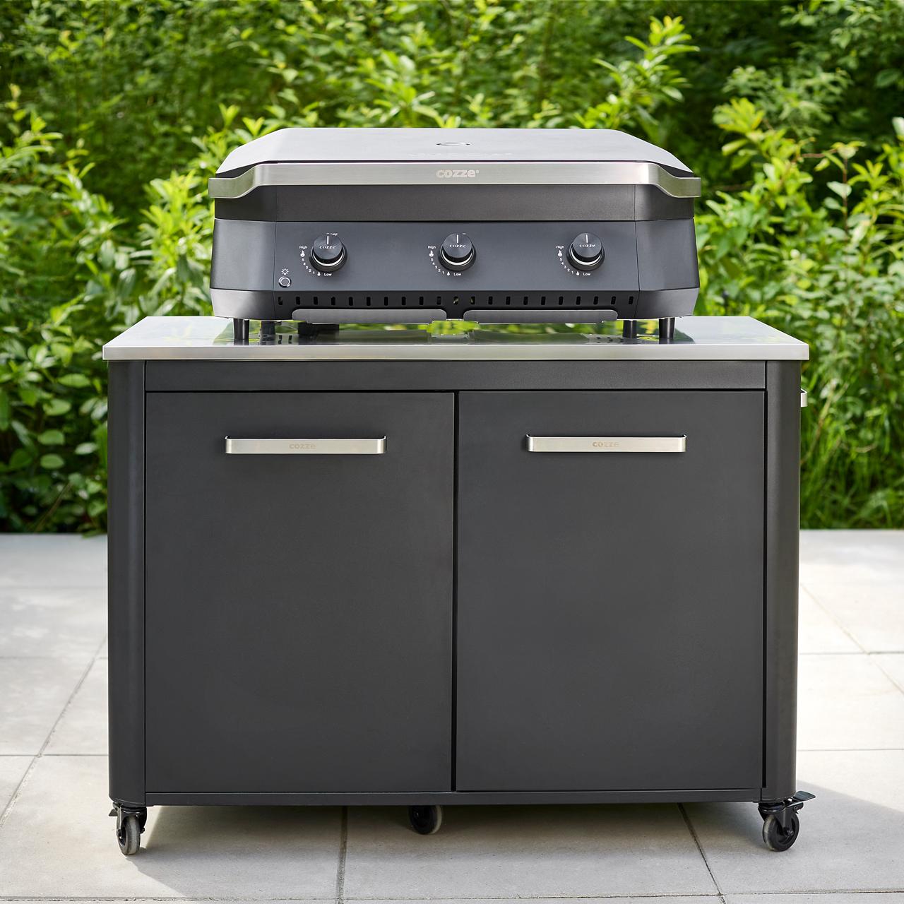 Cozze Plancha G-800 Bundle inkl. Schrankmodul 120 cm mit Edelstahlplatte & Gratis Grillspatel