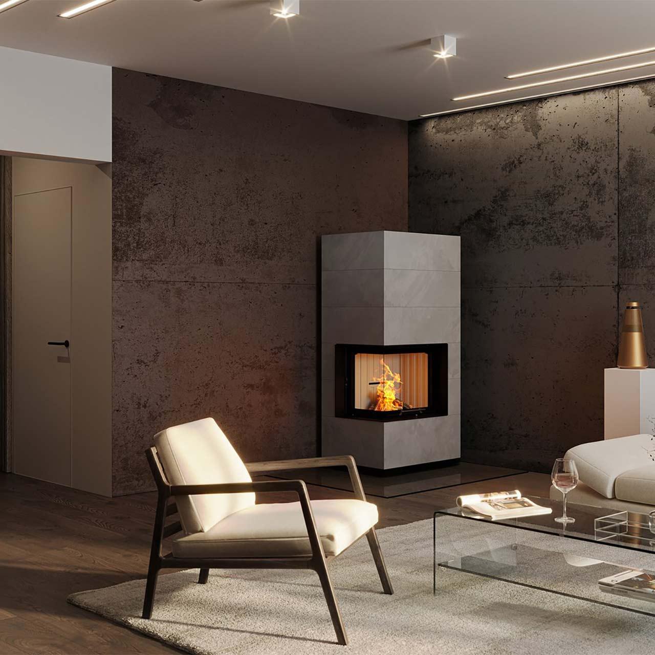 Kaminbausatz wasserführend Spartherm SIM Varia 2L-55h H2O 7 kW - Ausführung: 1/3 Beton Fino - Feuerraumauskleidung: elfenbein
