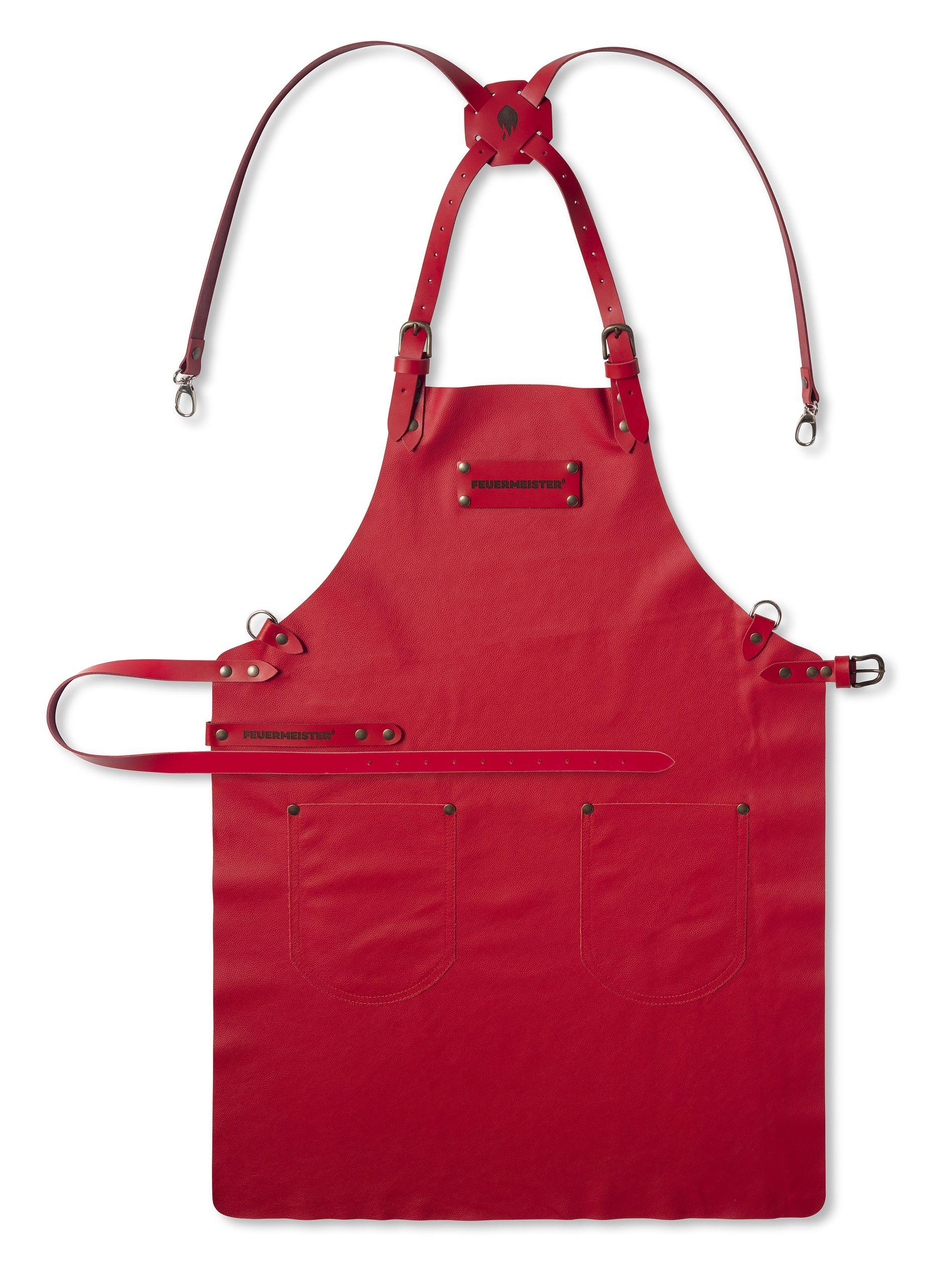 Feuermeister Premium Lederschürze rot mit Kreuzberiemung