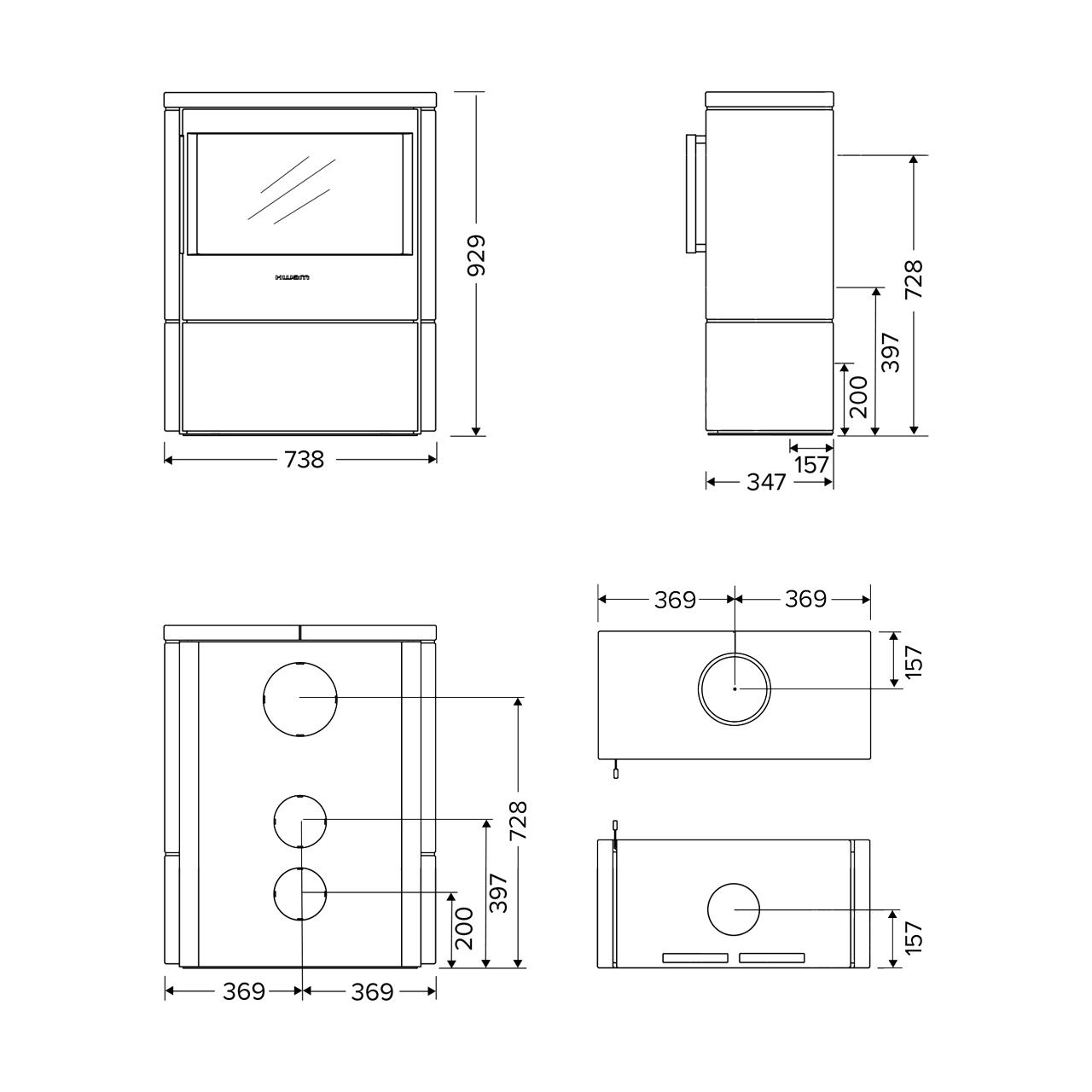 Kaminofen HWAM 5440 SmartControl Naturstein 6,1 kW - Ausführung: 5440c schwarz - Verkleidung: Speckstein - Rauchrohranschluss: Hinten