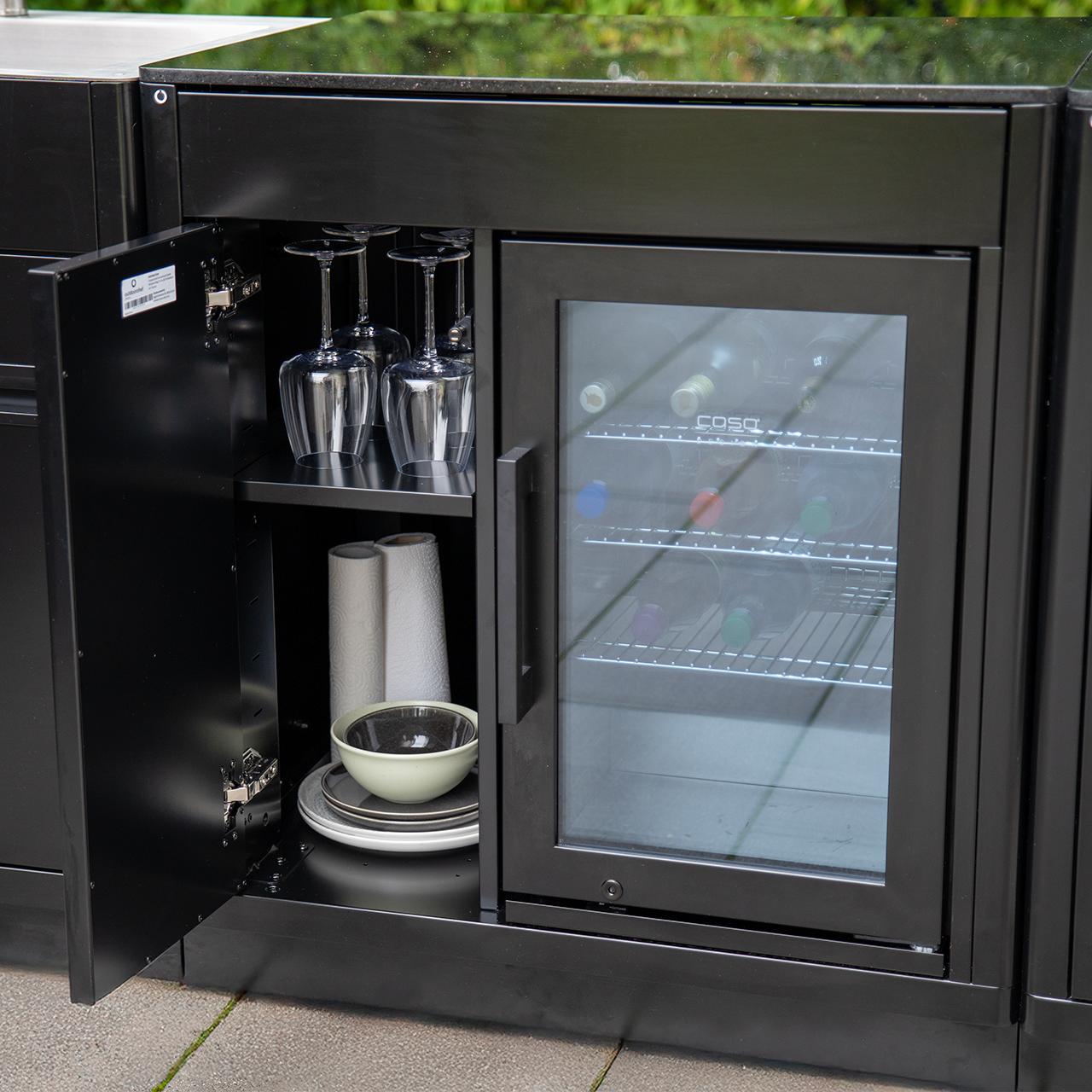 Outdoorchef Heat Outdoorküche X-415 mit X-245, Kühlschrank und Schubladenschrank inkl. Arbeitsplatte aus Granit und Sockelblende