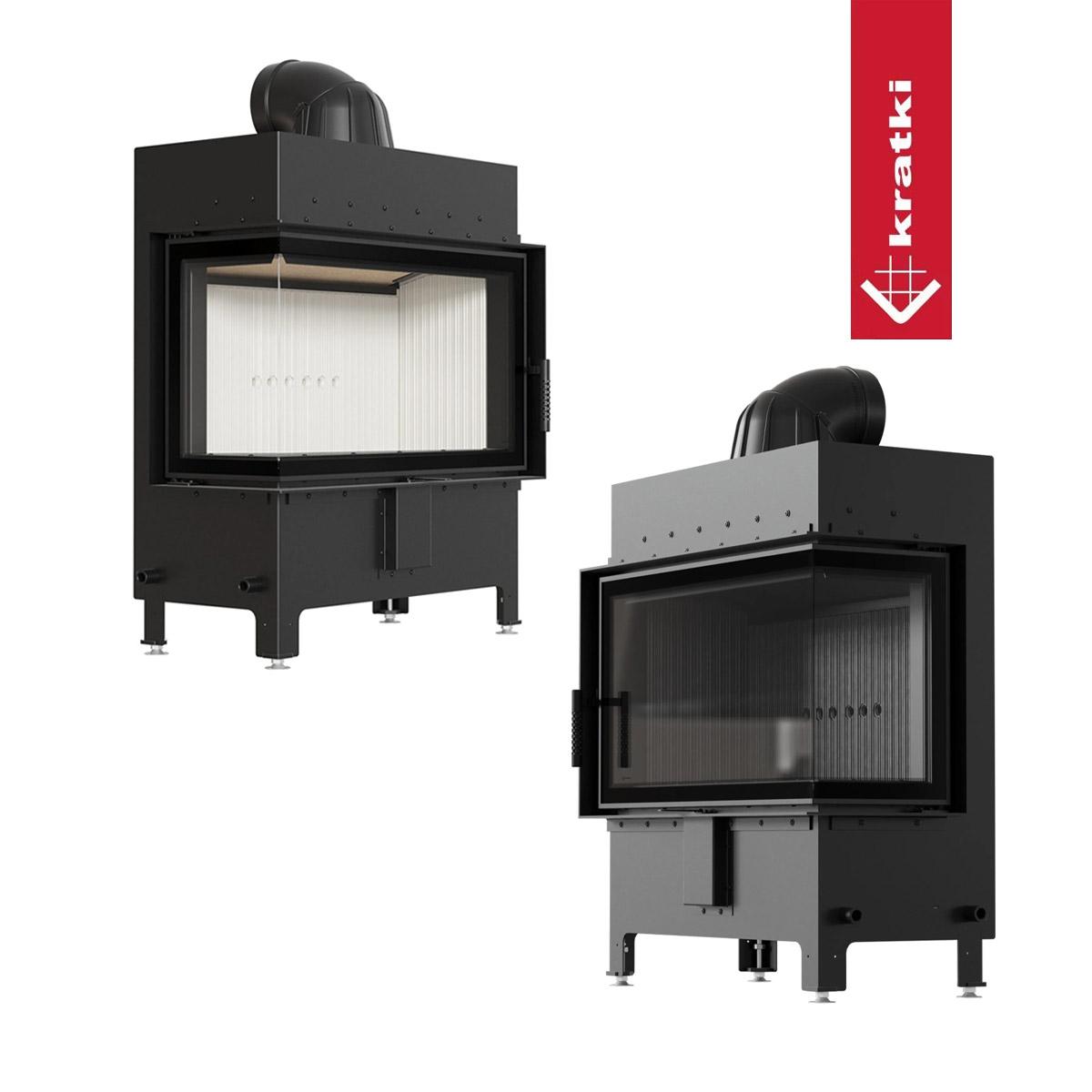 Eck-Kamineinsatz Kratki LUCY/14/NEW 14 kW - Türanschlag: links - Feuerraumauskleidung: weiß - Tür selbstschließend: nein