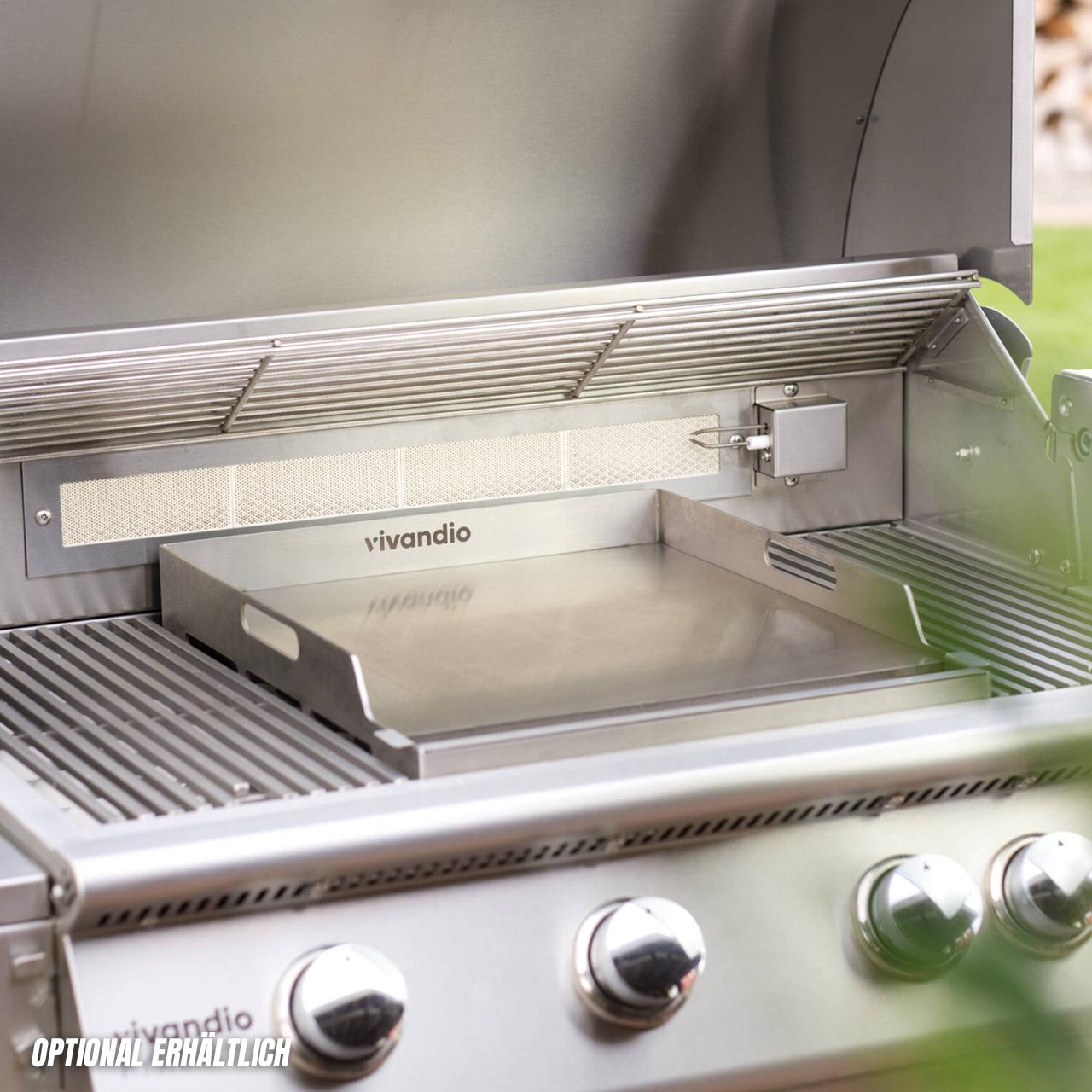 Gasgrill Einbaugrillaufsatz vivandio fyre X mattschwarz - Ausführung: S Gen2 (4x Edelstahlguss) - Konfiguration: 1x Keramik Rest V4A