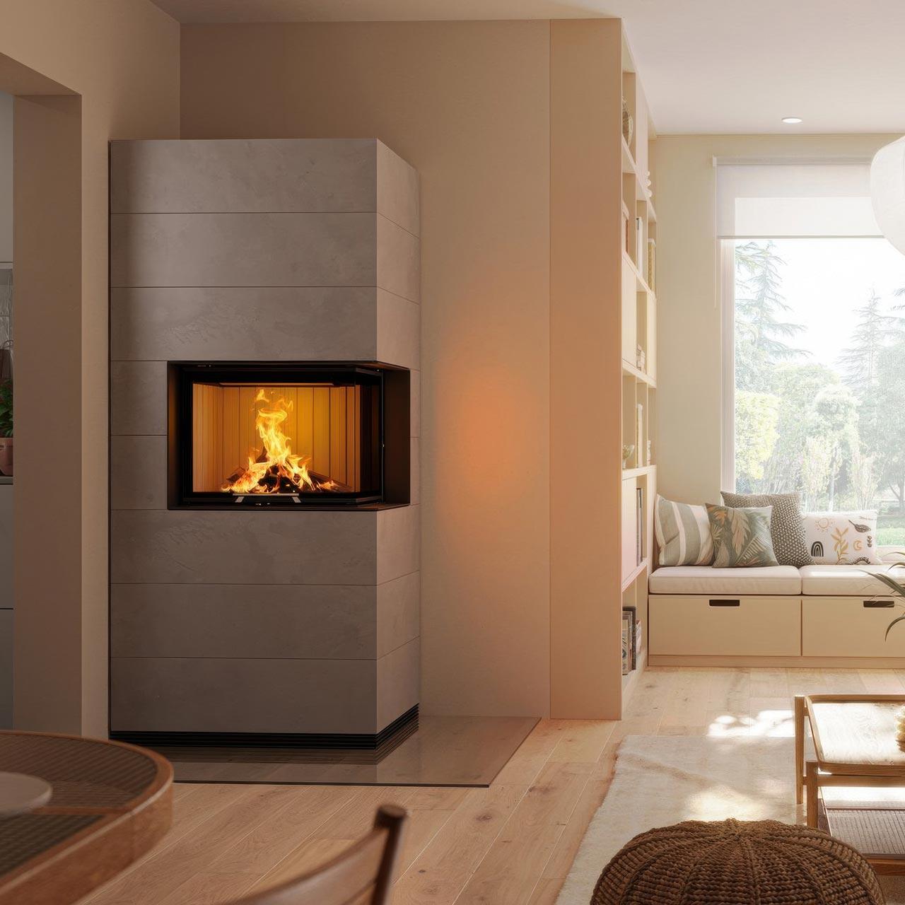 Kaminbausatz wasserführend Spartherm SIM Varia 2Rh H2O 13,3 kW - Ausführung: 2/3 Beton Fino - Feuerraumauskleidung: elfenbein