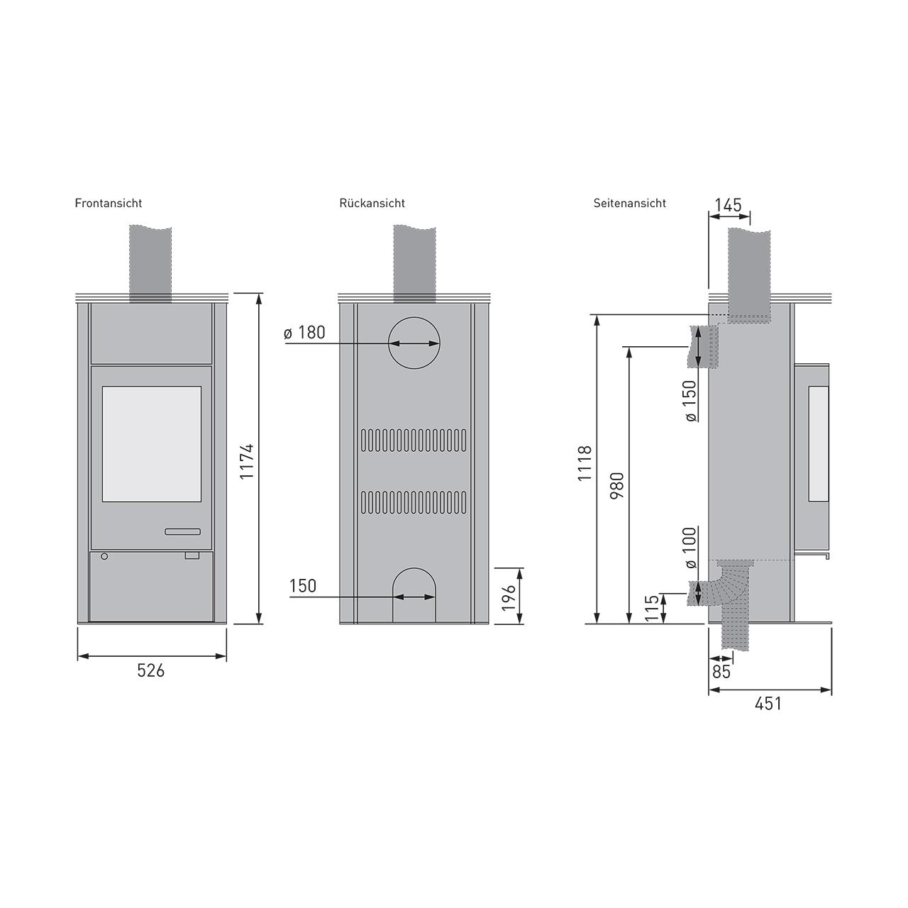 Kaminofen Skantherm Merano Rund 6 kW - Ausführung: Merano Rund, RLA, Stahl/Korpus Grau