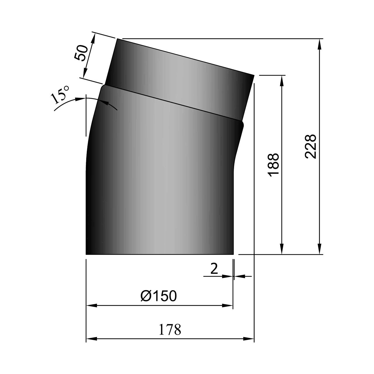 Ofenrohr Bogen Fullform DN 150 mm 15° Grau