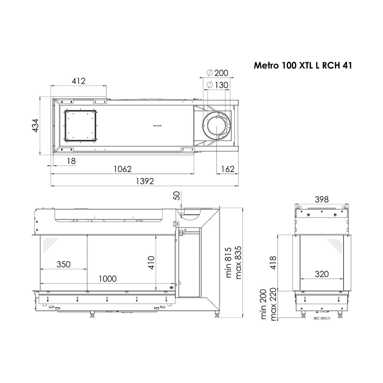 Gaskamin DRU Metro 100XTL-41 RCH - Gaskamineinsatz: G31 (Propan) - Ausführung: rechts - Innenauskleidung: Schwarz - Glas entspiegelt: nein