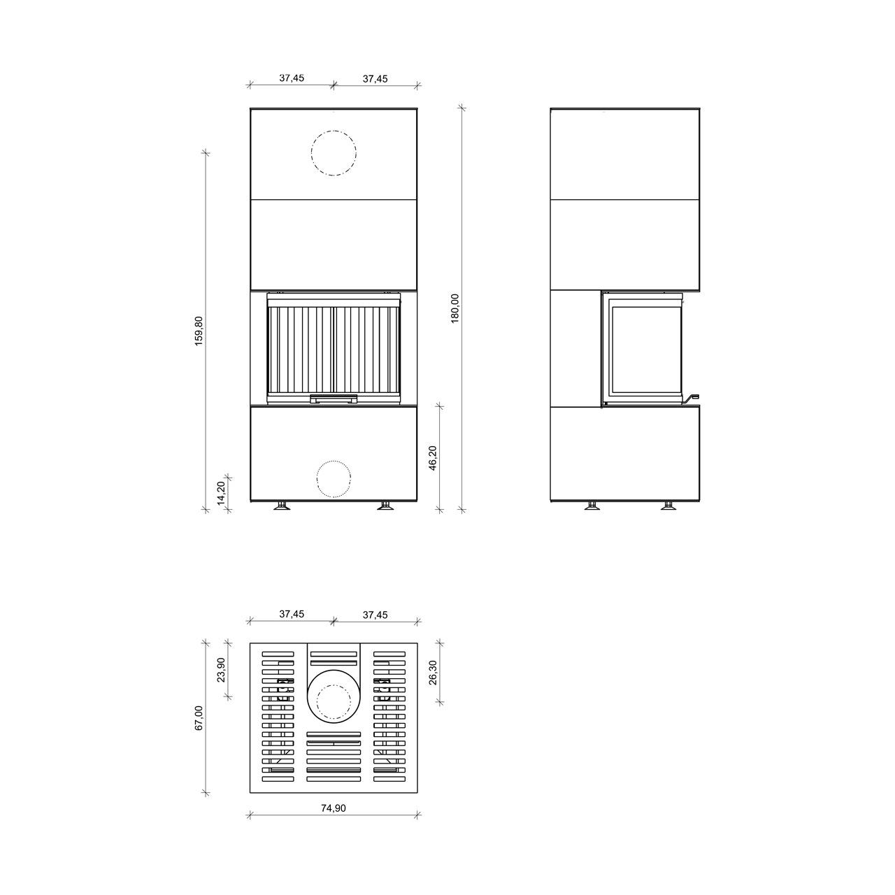 Kaminbausatz Monolith Modul U30, 10 kW Sondermodell - Ausführung: Nero Ferrara