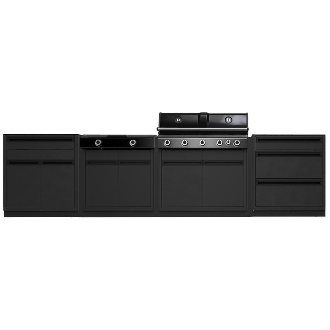 Outdoorchef Heat Outdoorküche X-415 RB K mit Blazing Zone, Türenschrank und Schubladenschrank mit Schwerlastauszügen inkl. Granit-Arbeitsplatten