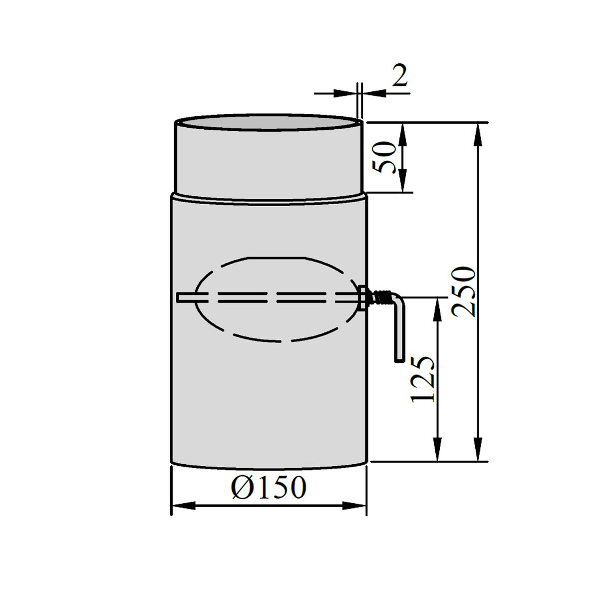 Ofenrohr mit Drosselklappe DN 150 mm Länge 250 mm Schwarz