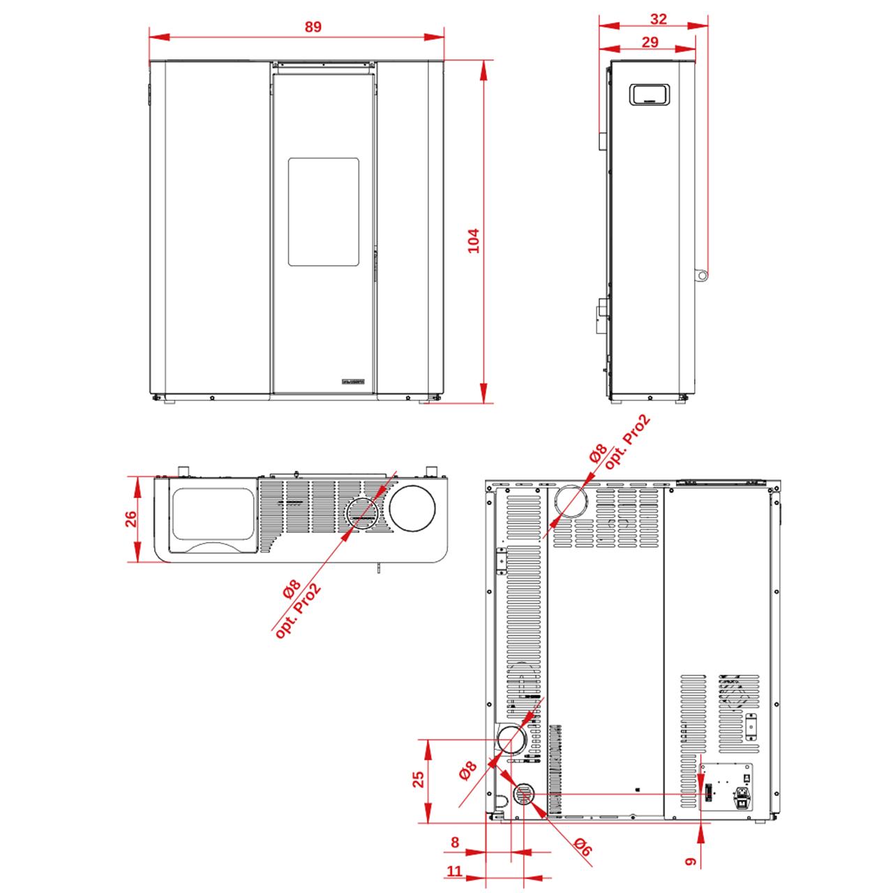 Pelletofen Palazzetti Ecofire Scarlet Lux TC 9, 9 kW - Ausführung: Stahl Taubengrau