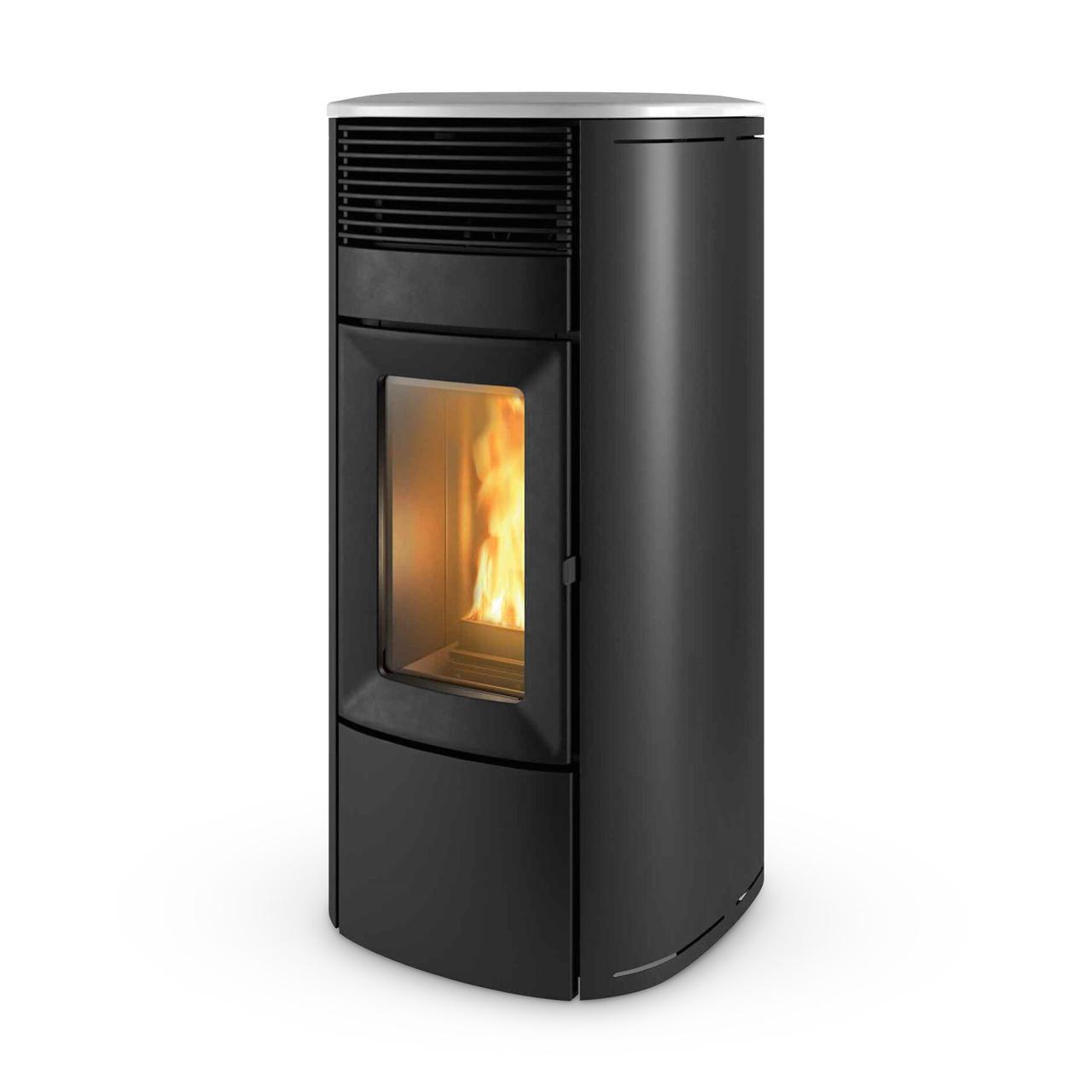 Pelletofen MCZ Club Absolute Comfort Air Matic 12 Core R - Ausführung: Top Keramik weiß + Verkleidung Stahl schwarz