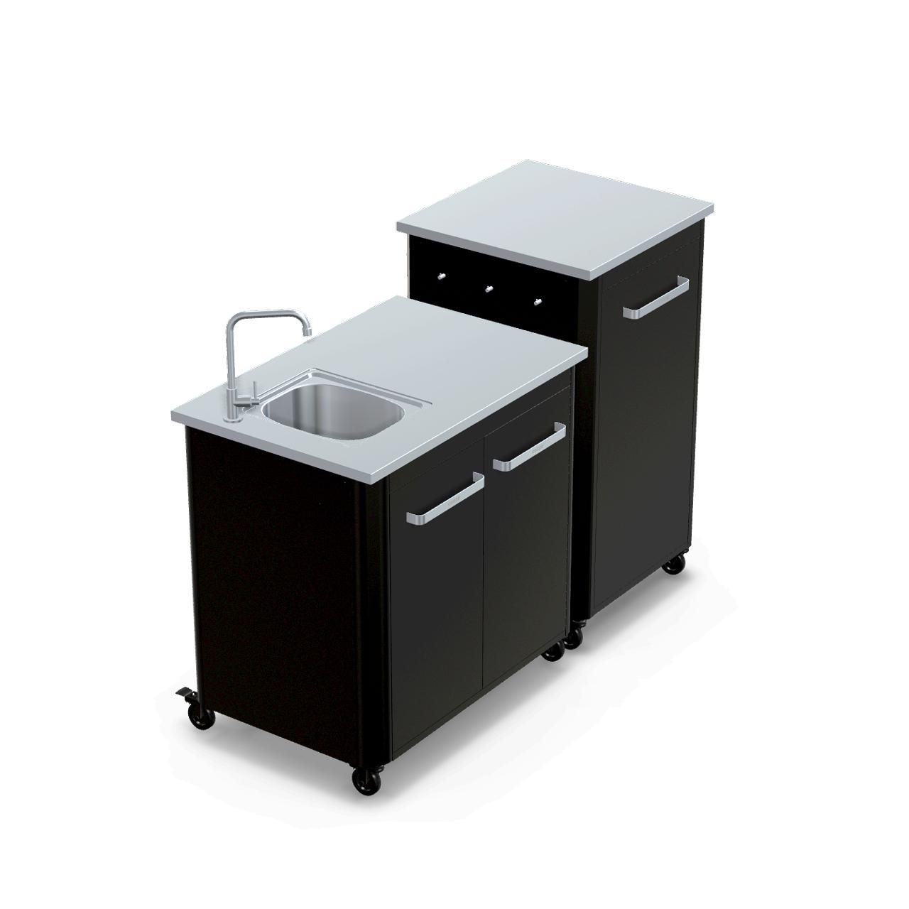 Cozze Outdoorküche Bundle mit Spülenschrank 90 cm & hohem Schrankmodul 60 cm mit Edelstahlplatte